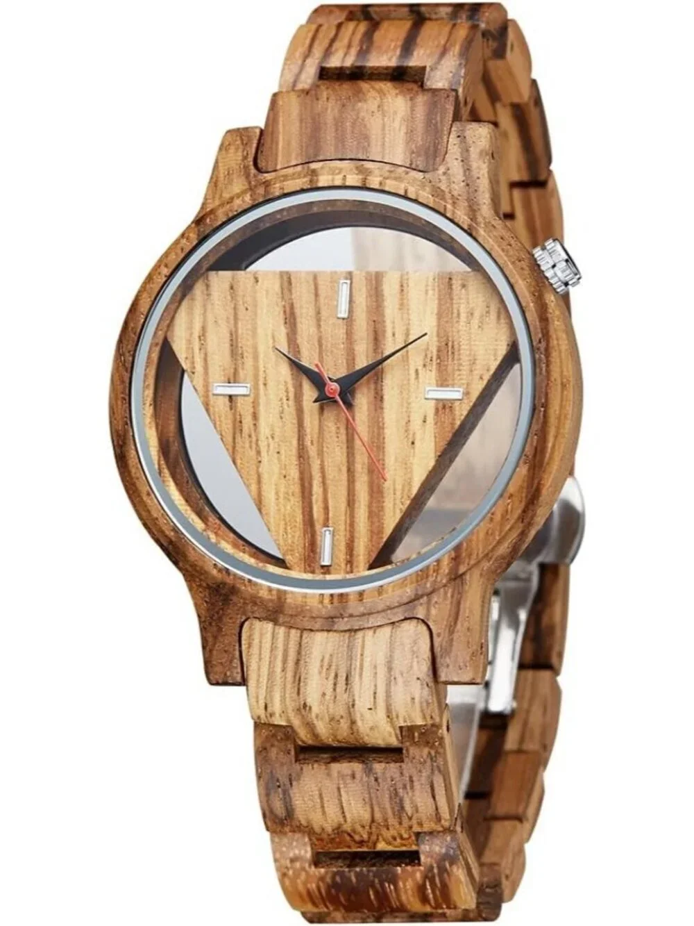 Men's Brown Classic Handmade Triangle Bamboo Analog Quartz Round Wooden Watch